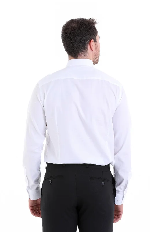 Comfort Fit Long Sleeve Patterned Cotton Dress Shirt, White D.