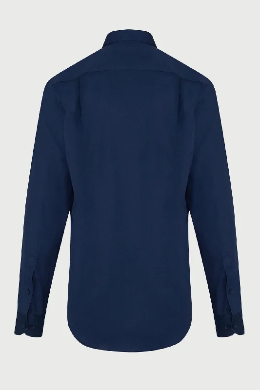 Comfort Fit Long Sleeve Plain Cotton Casual Shirt, Navy