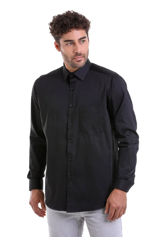 Comfort Fit Long Sleeve Plain Cotton Dress Shirt, Black