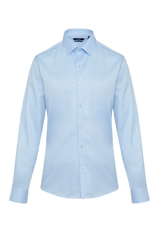 Comfort Fit Long Sleeve Plain Cotton Dress Shirt, Light. Blue