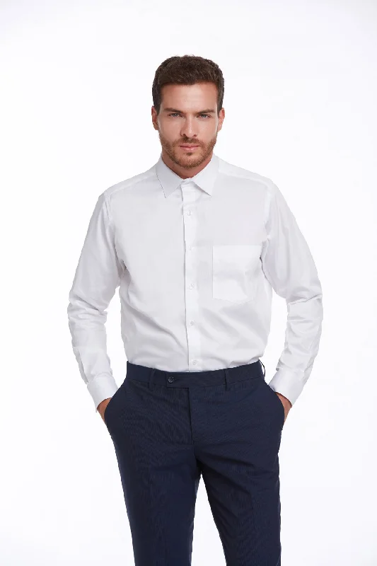 Comfort Fit Long Sleeve Plain Cotton Dress Shirt, White