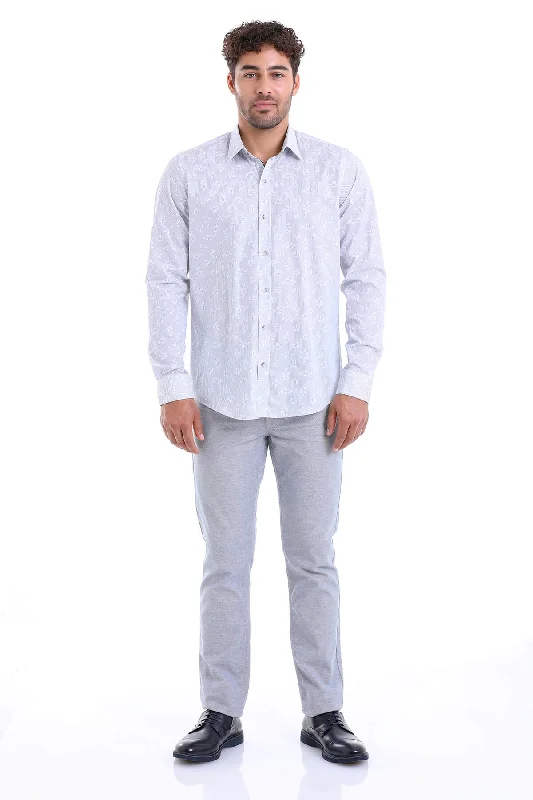 Comfort Fit Long Sleeve Printed Cotton Casual Shirt, Gray B.