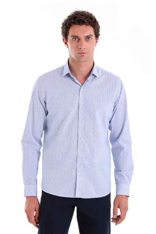 Comfort Fit Long Sleeve Striped Cotton Casual Shirt, Blue C