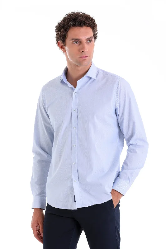 Comfort Fit Long Sleeve Striped Cotton Casual Shirt, Light Blue C