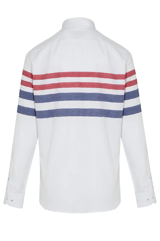 Dynamic Fit Long Sleeve Striped Cotton Blend Casual Shirt, Red