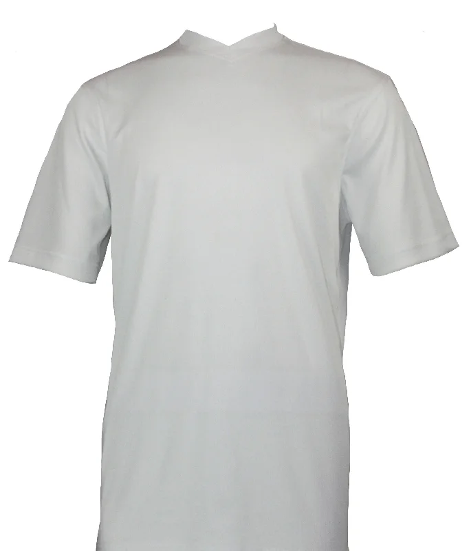 Log In Short Sleeve V Neck Men's T-Shirt - Solid Pattern White #219