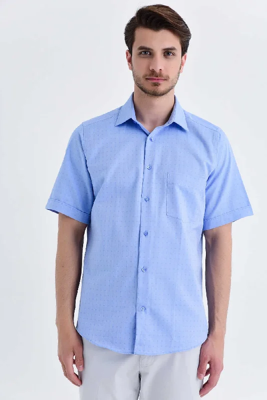 Regular Fit Patterned Cotton Dress Shirt, Light Blue D.