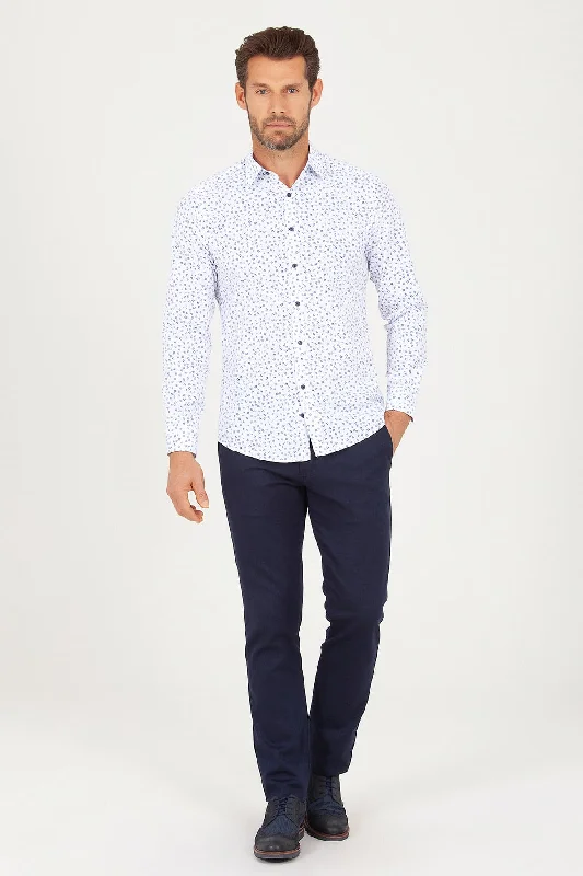 Regular Fit Printed Cotton Blend Casual Shirt, Navy B3