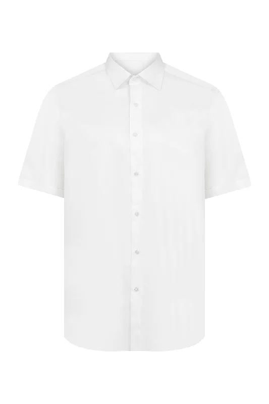 Regular Fit Short Sleeve Plain Cotton Dress Shirt, White