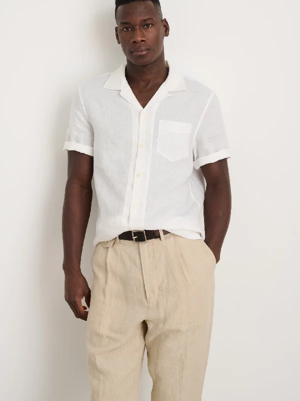 Short Sleeve Camp Shirt in Linen White