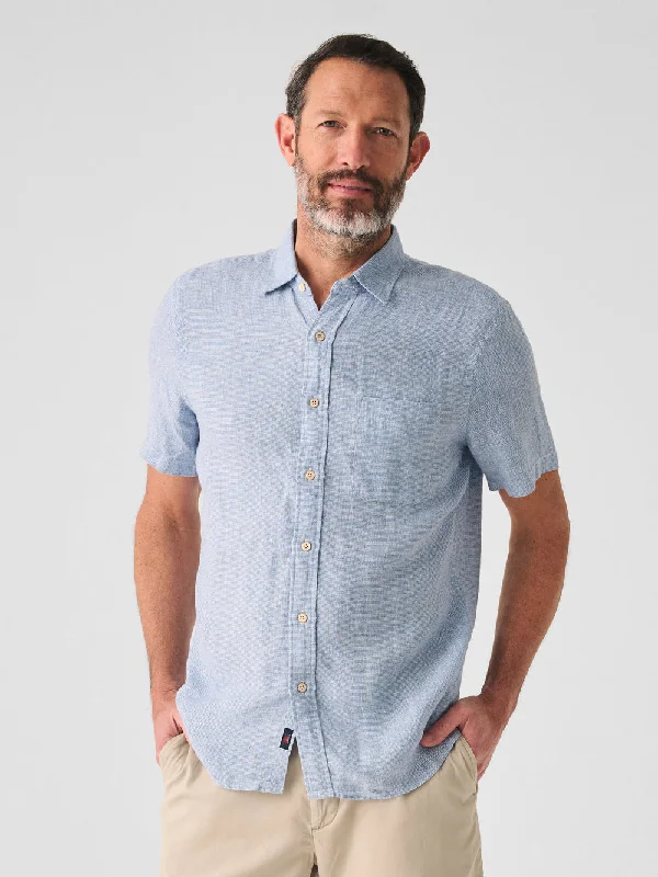 Short Sleeve Linen Laguna Shirt Blue Basketweave