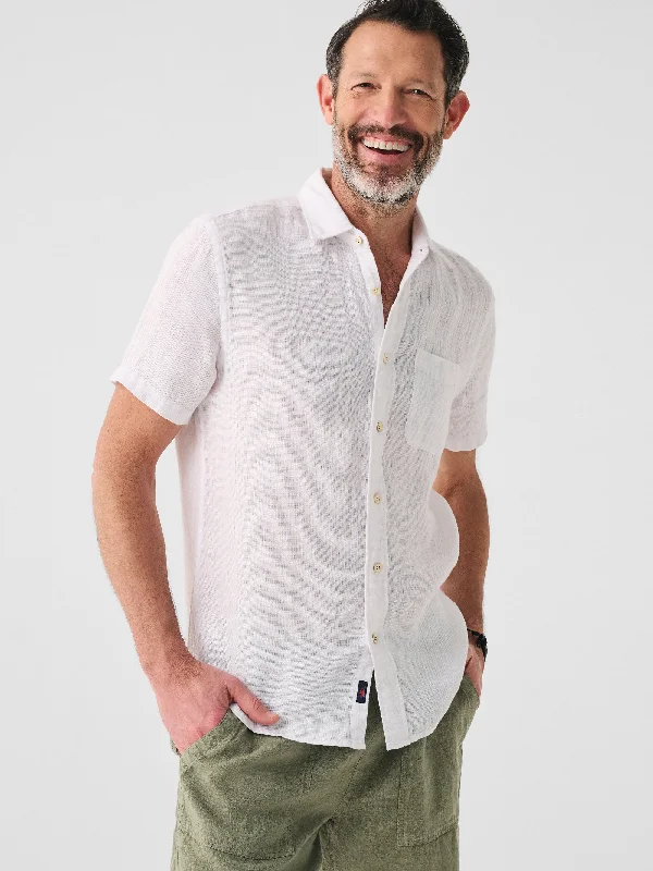 Short Sleeve Linen Laguna Shirt Bright White Basketweave