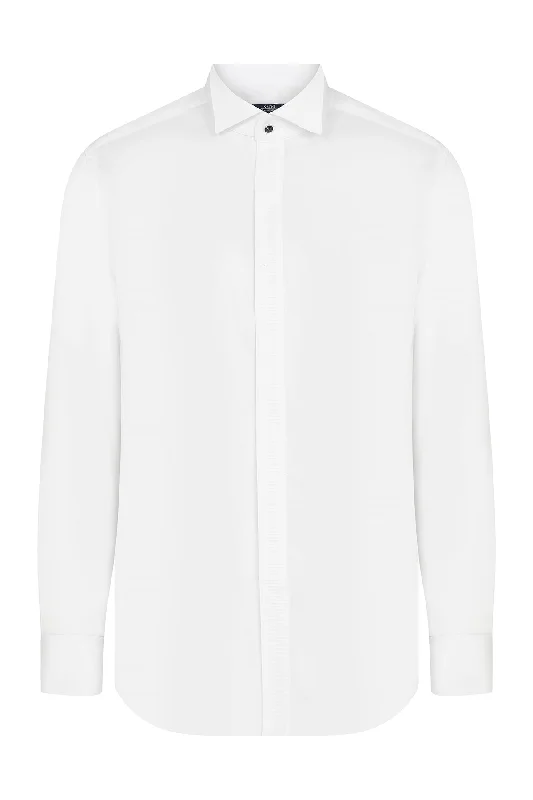 Slim Fit French Cuff Plain Cotton Tuxedo Shirt, White