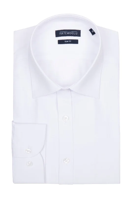 Slim Fit Long Sleeve Patterned Cotton Blend Dress Shirt, White D. 1