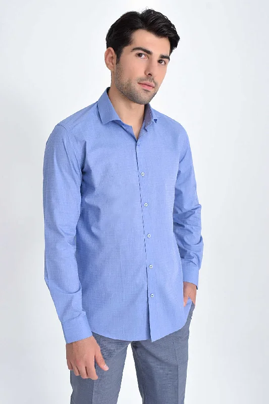 Slim Fit Long Sleeve Patterned Cotton Dress Shirt, Blue D.