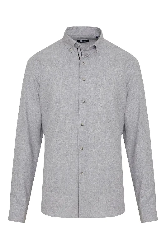 Slim Fit Long Sleeve Plain Cotton Blend Casual Shirt, Gray