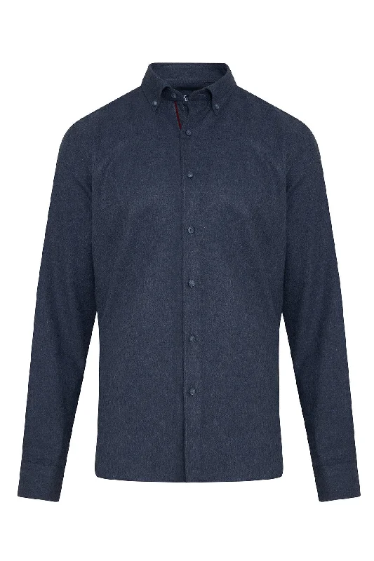 Slim Fit Long Sleeve Plain Cotton Blend Casual Shirt, Navy