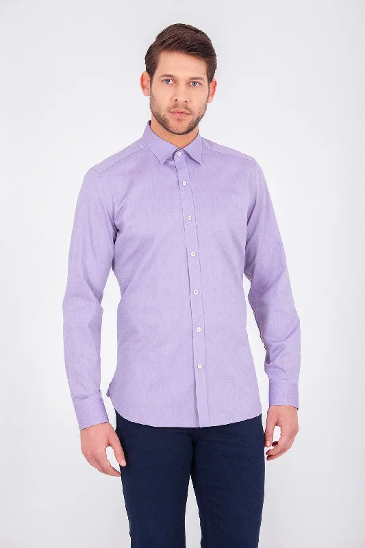 Slim Fit Long Sleeve Plain Cotton Casual Shirt, Purple