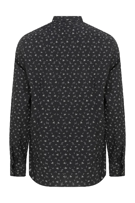 Slim Fit Long Sleeve Printed Cotton Casual Shirt, Black B.1