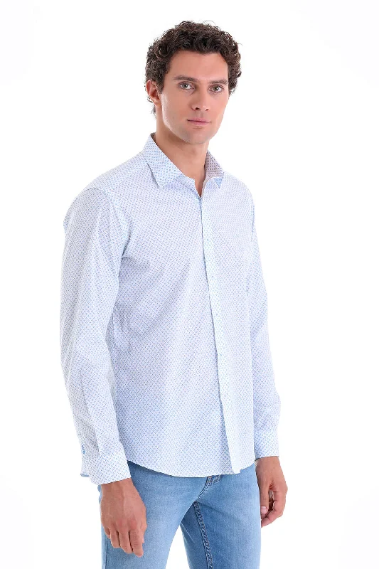 Slim Fit Long Sleeve Printed Cotton Casual Shirt, Blue B