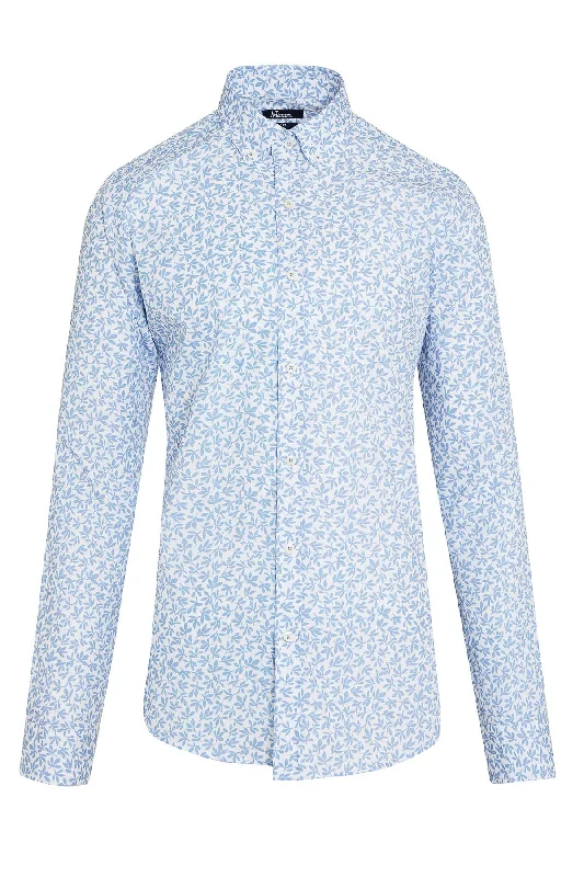 Slim Fit Long Sleeve Printed Cotton Casual Shirt, Blue B1