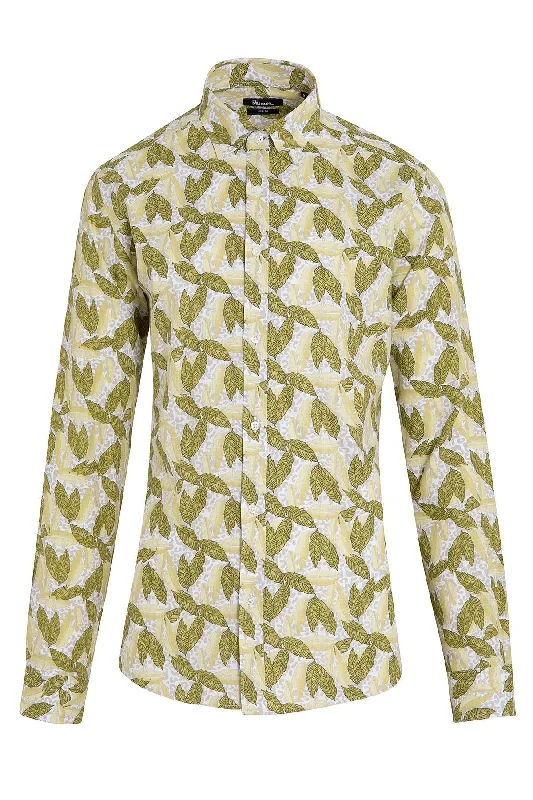 Slim Fit Long Sleeve Printed Cotton Casual Shirt, Green B1