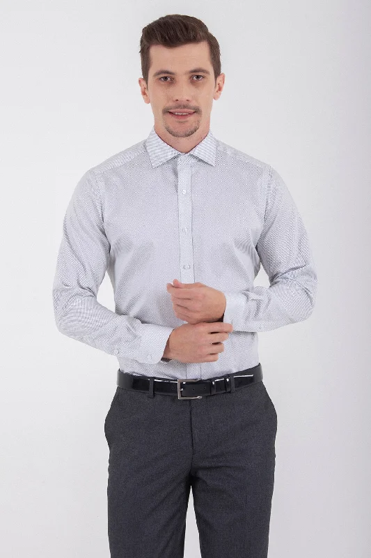 Slim Fit Long Sleeve Printed Cotton Dress Shirt, Gray B.1