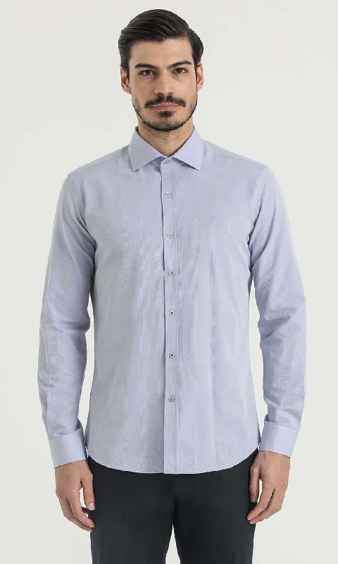 Slim Fit Patterned Cotton Blend Casual Shirt, Lilac D.