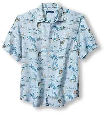 Tommy Bahama Sand Linen Sailfish Scenic Camp Shirt - Dew Drop