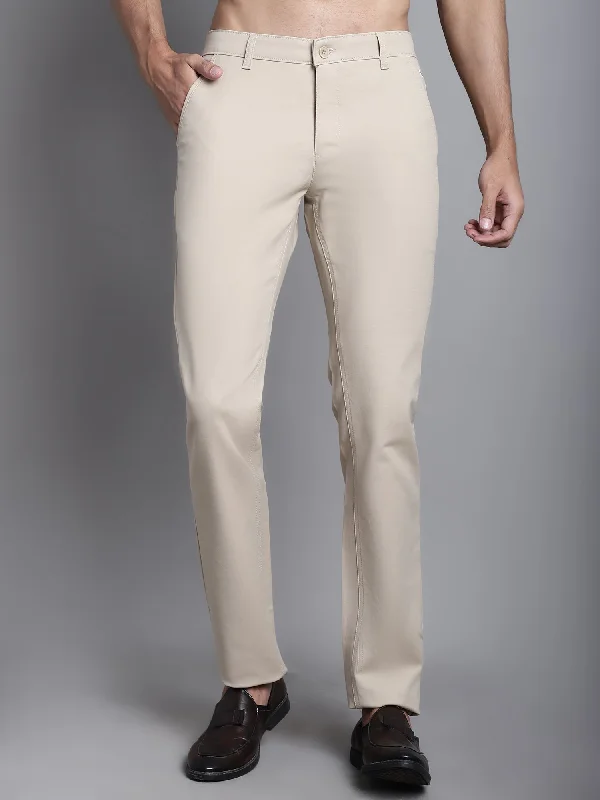 Men's Casual Flat front Beige  Trousers