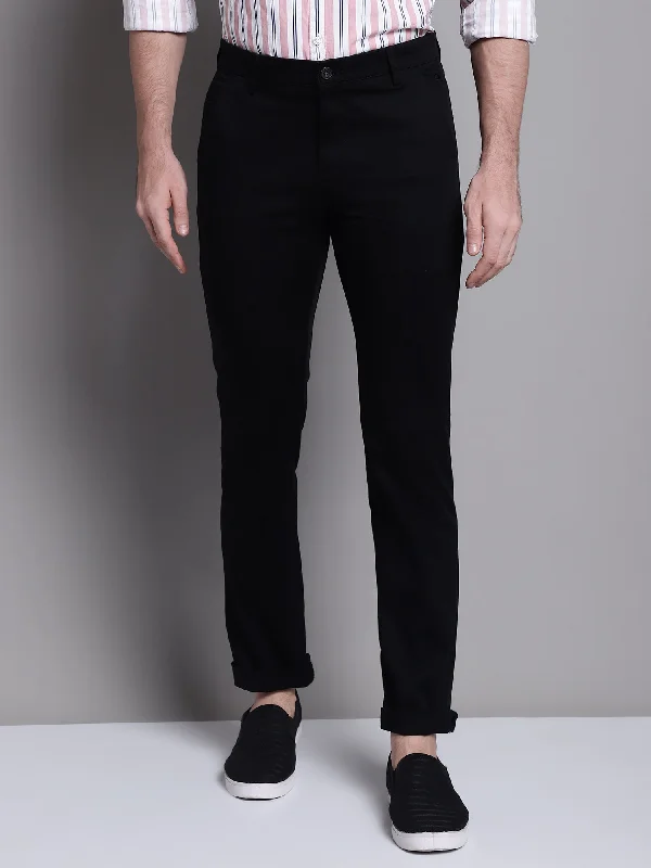 Men's Casual Flat front Black  Trousers