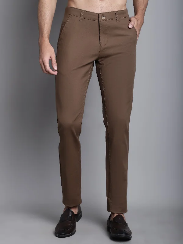 Men's Casual Flat front Brown  Trousers