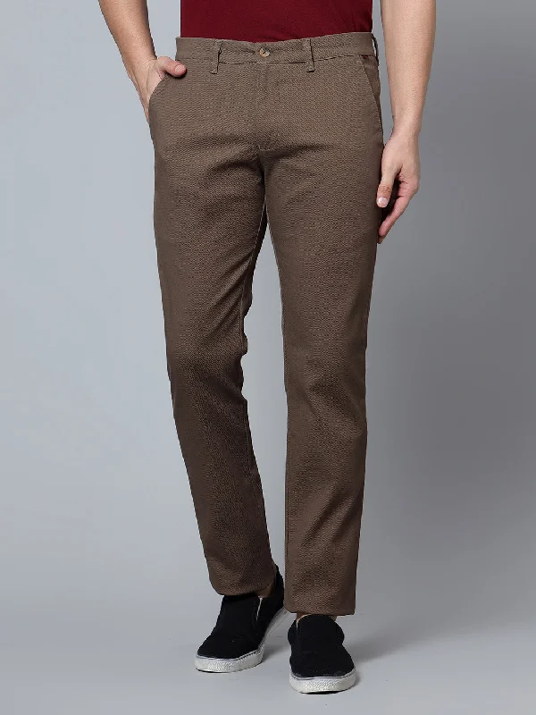 Men's Casual Flat front Brown  Trousers