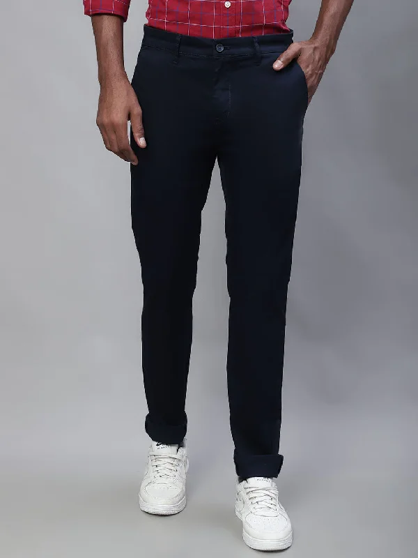 Men's Casual Flat front Navy Blue  Trousers