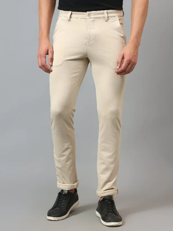 Men's Casual Flat front Beige  Trousers