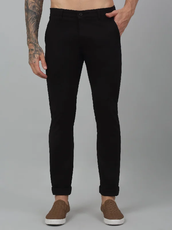 Men's Casual Flat front Black  Trousers