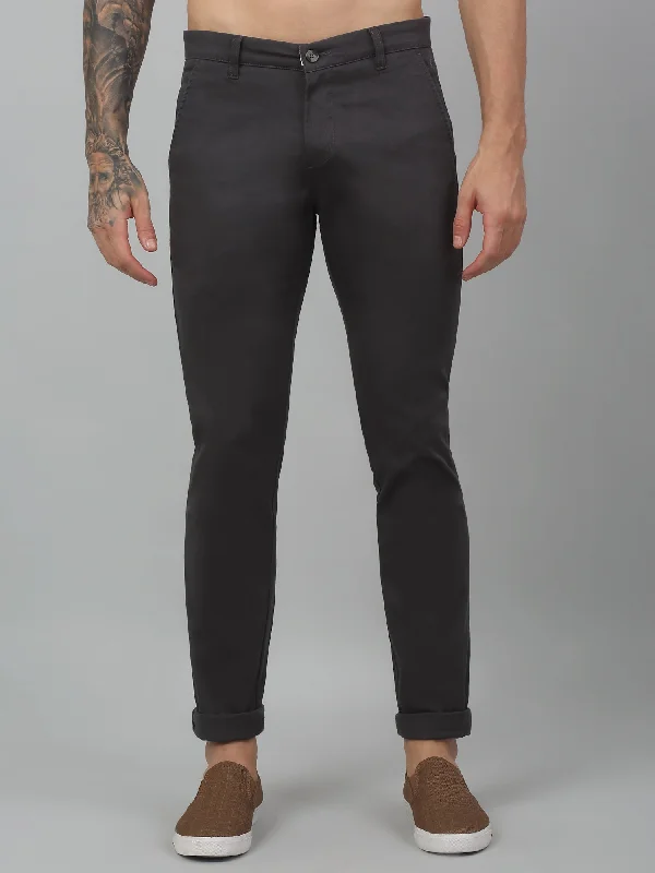 Men's Casual Flat front Dark Grey  Trousers