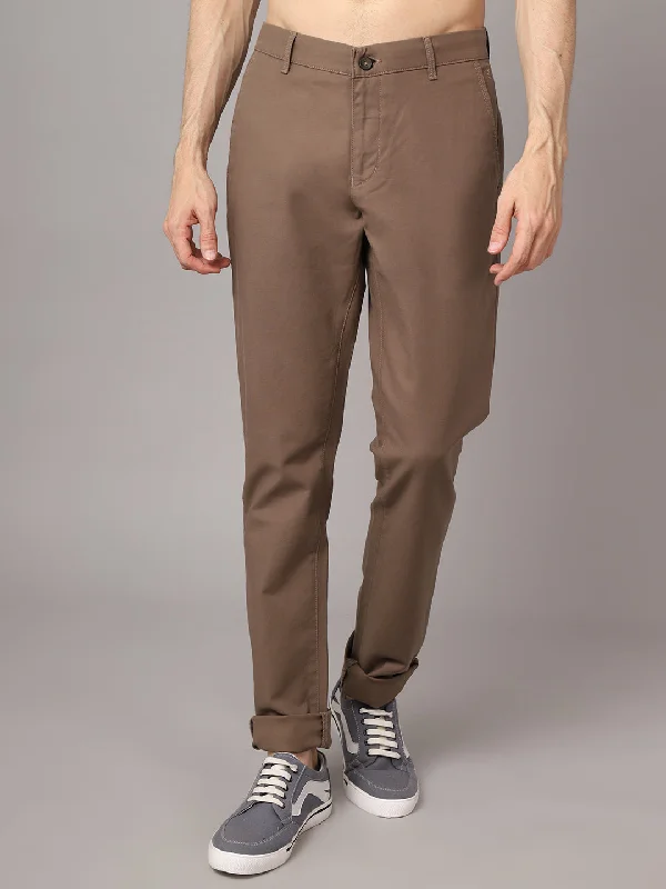 Men's Casual Flat front Light Brown  Trousers