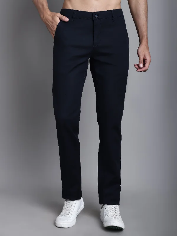 Men's Casual Flat front Navy Blue  Trousers