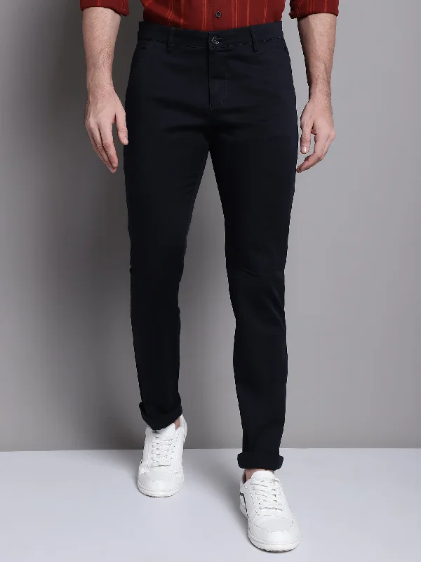 Men's Casual Flat front Navy Blue  Trousers