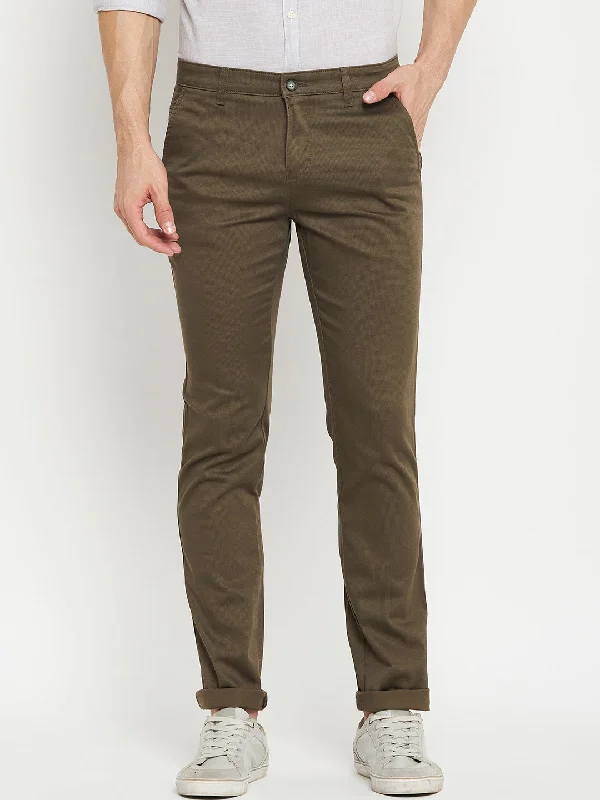 Men's Casual Flat front Olive Green  Trousers