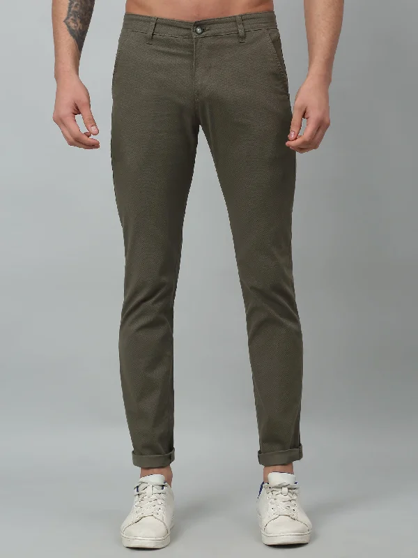 Men's Casual Flat front Olive Green  Trousers