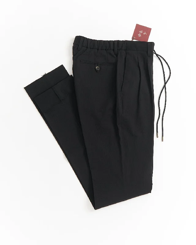 Knitting Seersucker Drawstring Pants / Black