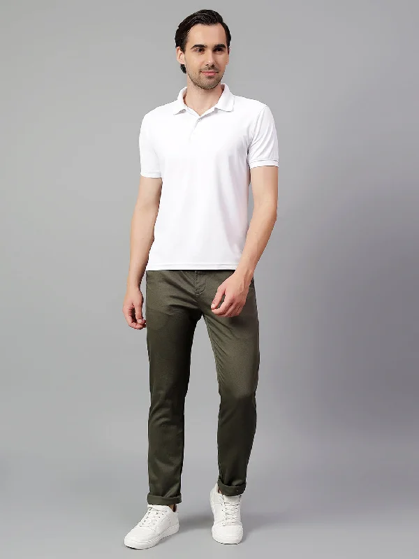 Men's Green Self Design Non-Pleated Casual Trouser