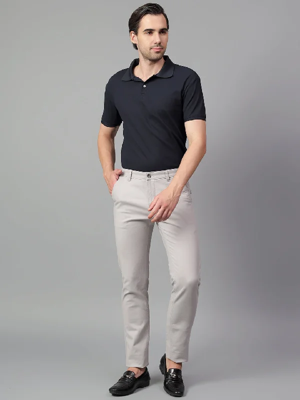 Men's Grey Solid Non-Pleated Casual Trouser