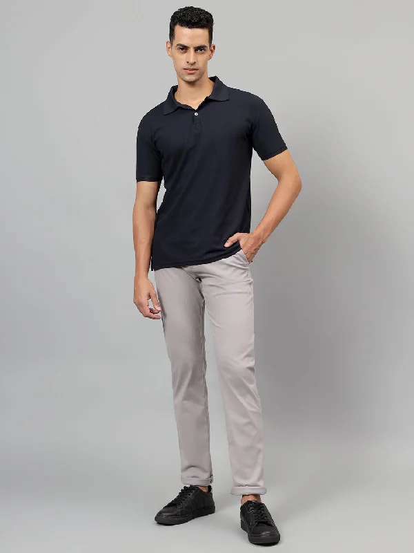 Men's Grey Solid Non-Pleated Casual Trouser