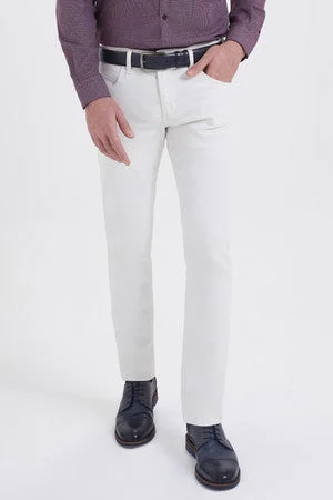 Slim Fit 5 Pocket Low Waist Unpleated Cotton White Casual Pants, Kireç