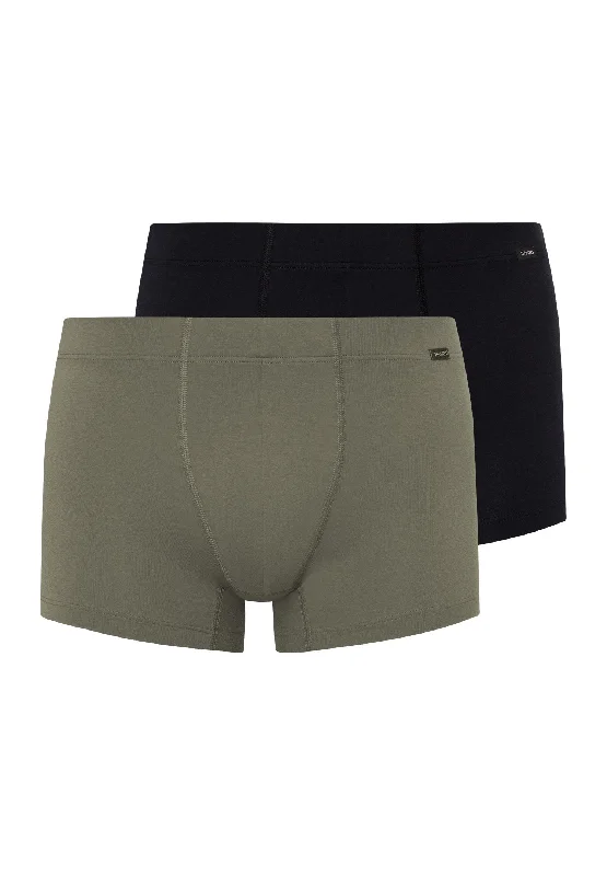 Cotton Essentials 2 Pack Boxer Brief With Covered Waistband | Antique Green/Ebony 73079-2156