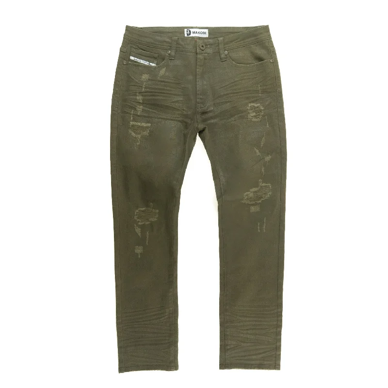 M1901 Makobi Segreto Waxed Jeans - Dark Olive