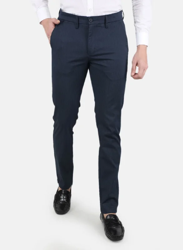 Men Navy Blue Smart Fit Trouser